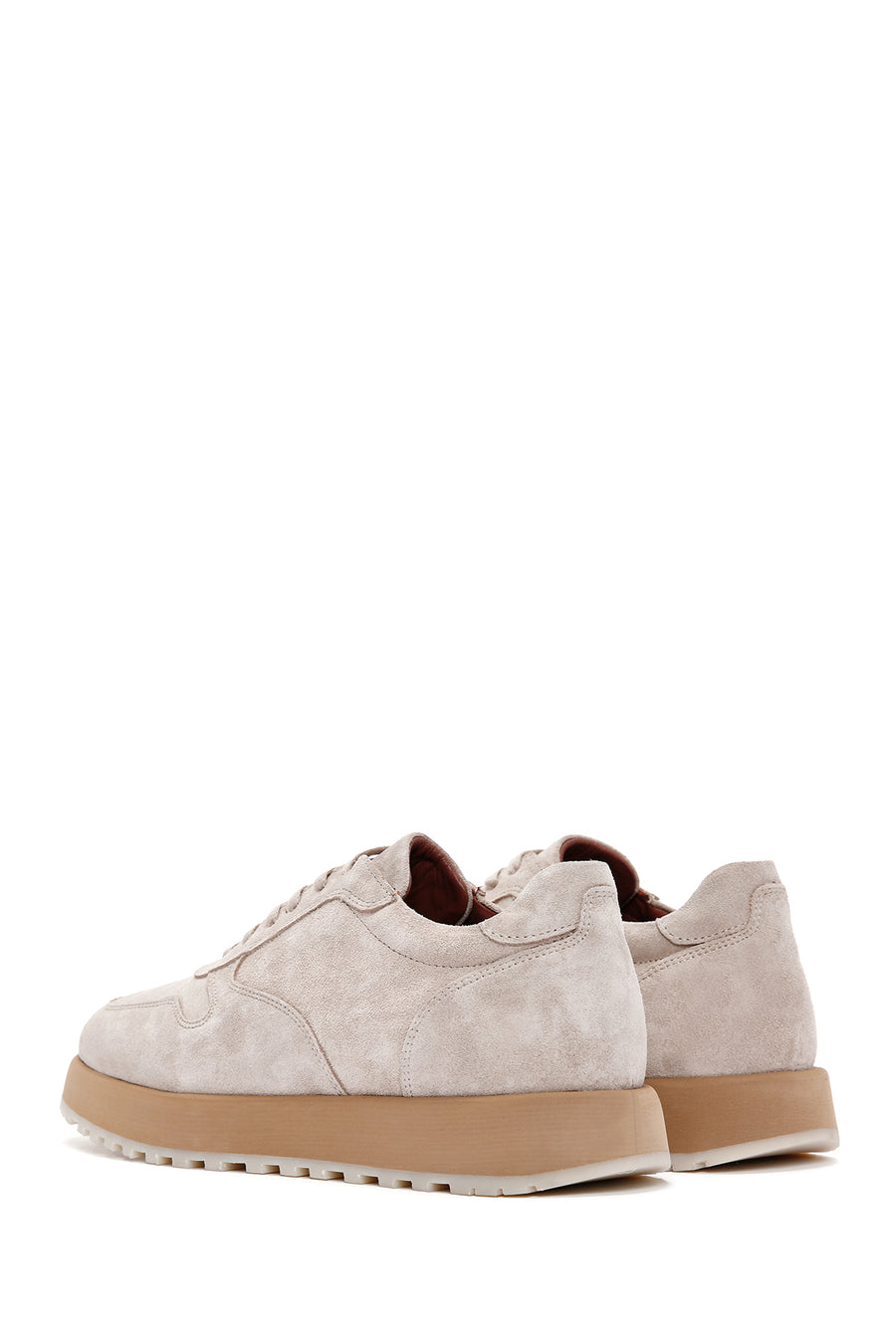Erkek Bej Bağcıklı Süet Deri Casual Sneaker