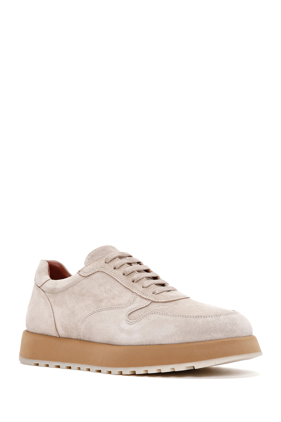 Erkek Bej Bağcıklı Süet Deri Casual Sneaker