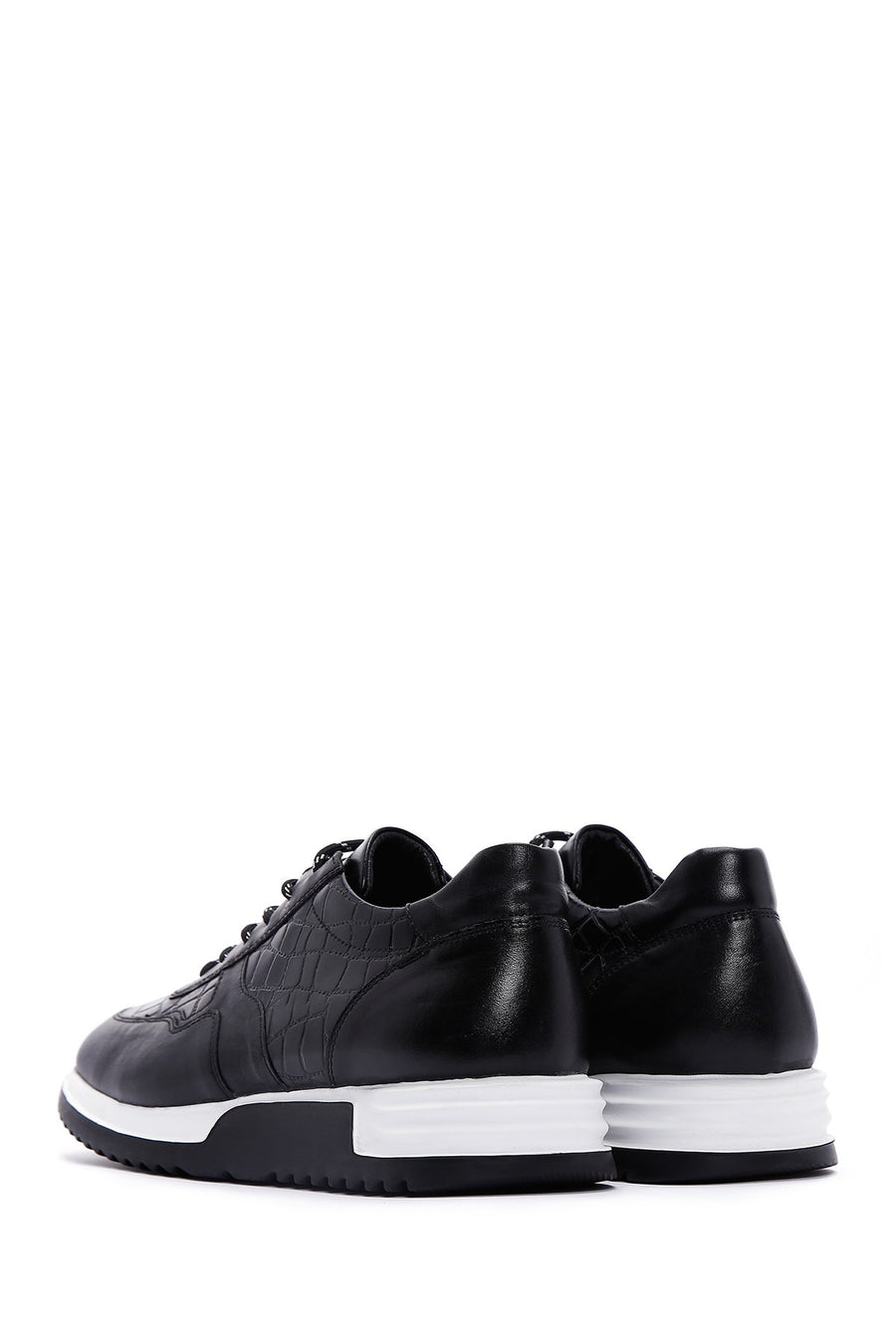 Erkek Siyah Bağcıklı Deri Sneaker