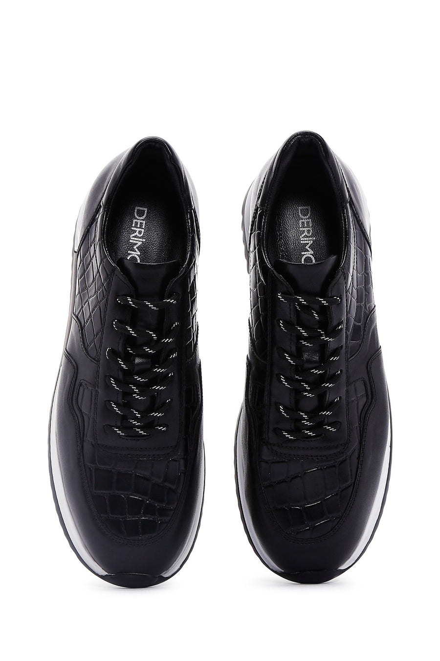 Erkek Siyah Bağcıklı Deri Sneaker