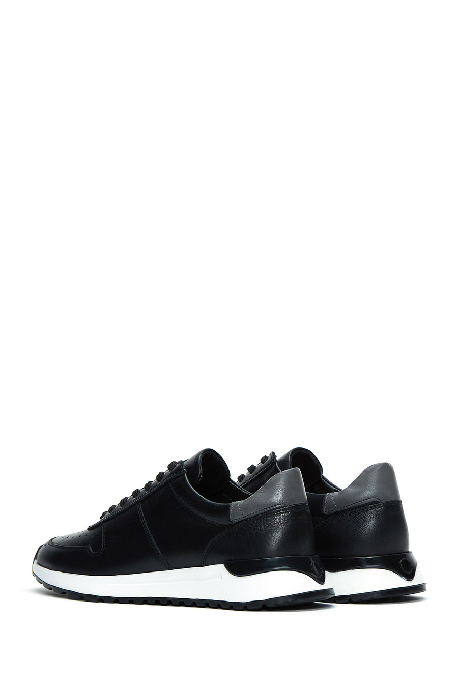 Erkek Siyah Bağcıklı Deri Casual Sneaker