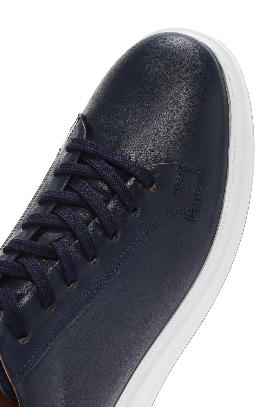 Erkek Lacivert Bağcıklı Deri Sneaker