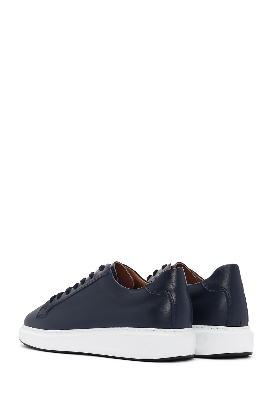 Erkek Lacivert Bağcıklı Deri Sneaker