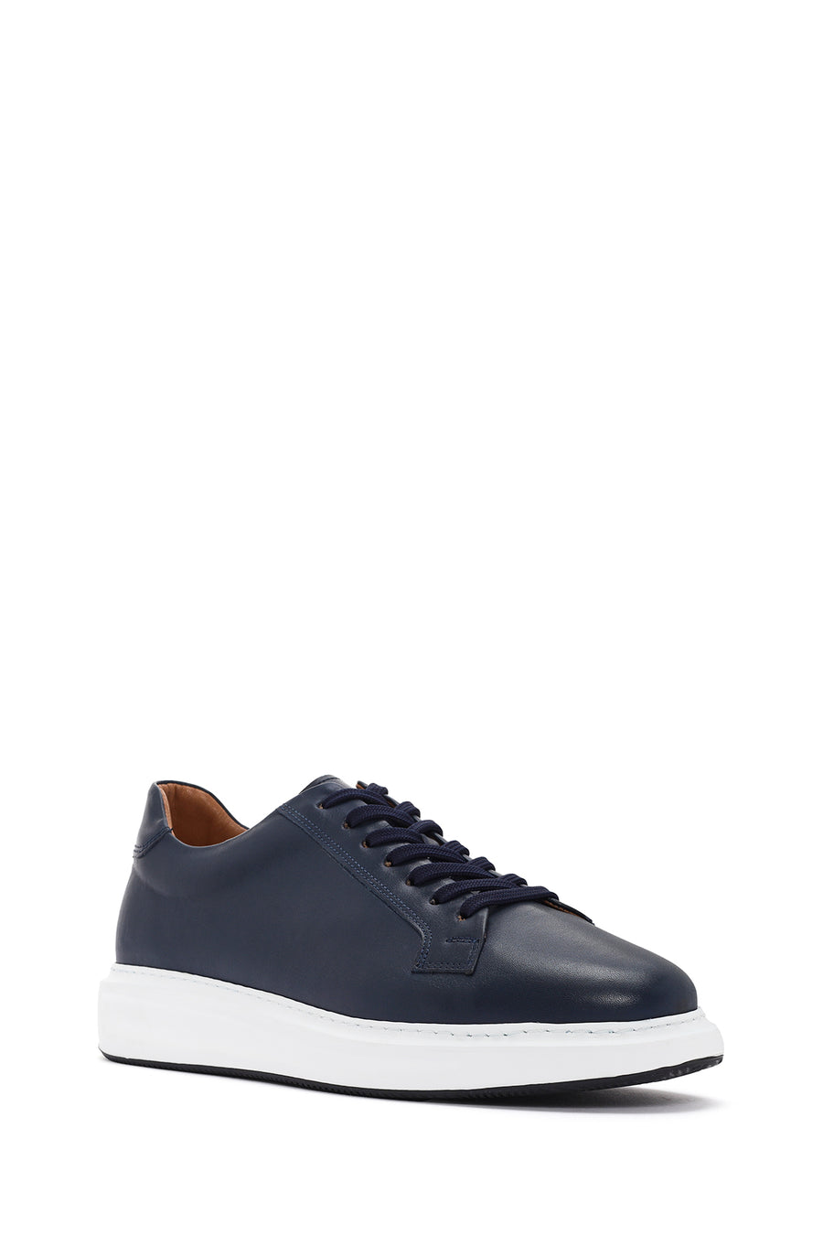 Erkek Lacivert Bağcıklı Deri Sneaker
