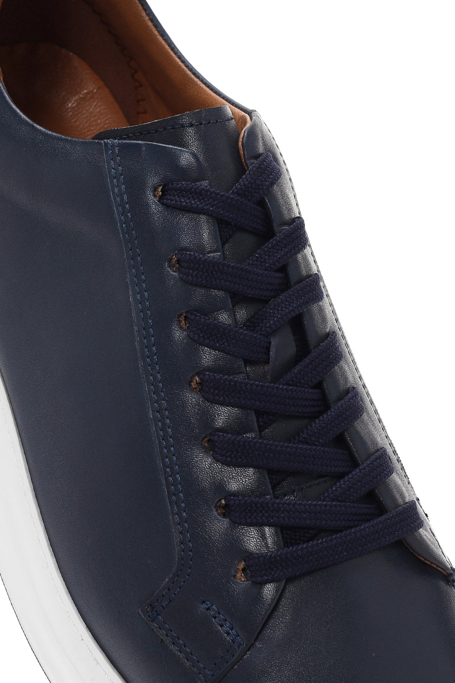 Erkek Lacivert Bağcıklı Deri Sneaker