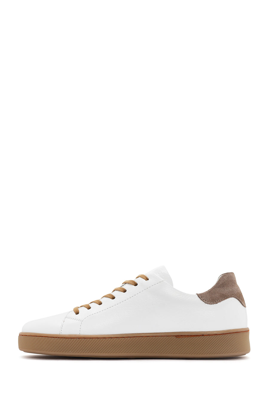 Erkek Beyaz Bağcıklı Deri Sneaker