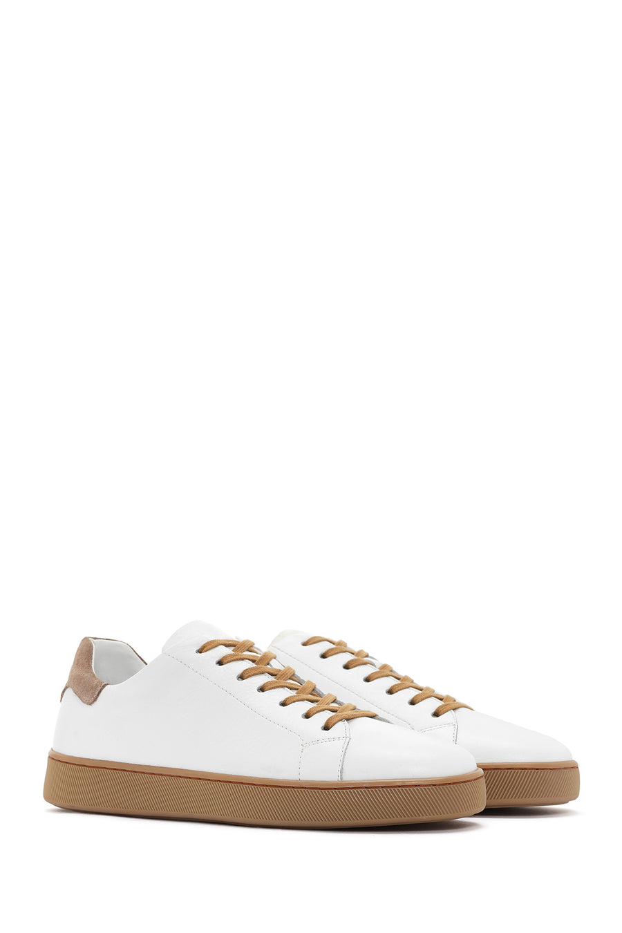 Erkek Beyaz Bağcıklı Deri Sneaker