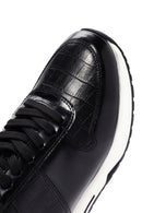 Erkek Siyah Kroko Desenli Bağcıklı Kalın Tabanlı Deri Sneaker | Derimod