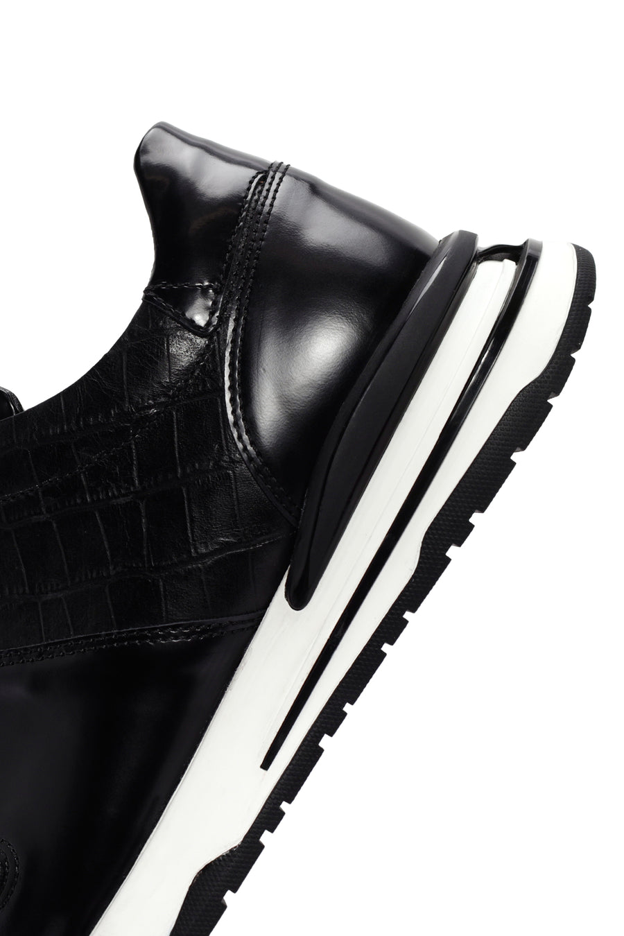 Erkek Siyah Kroko Desenli Bağcıklı Kalın Tabanlı Deri Sneaker