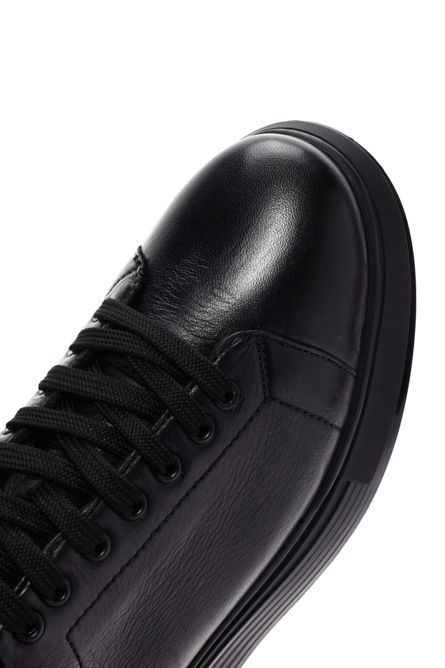 Erkek Siyah Bağcıklı Kalın Tabanlı Deri Sneaker