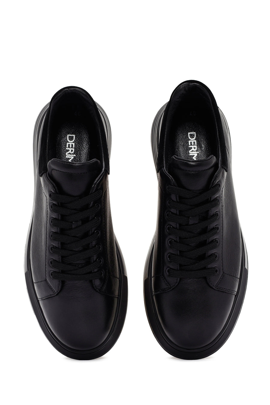 Erkek Siyah Bağcıklı Kalın Tabanlı Deri Sneaker