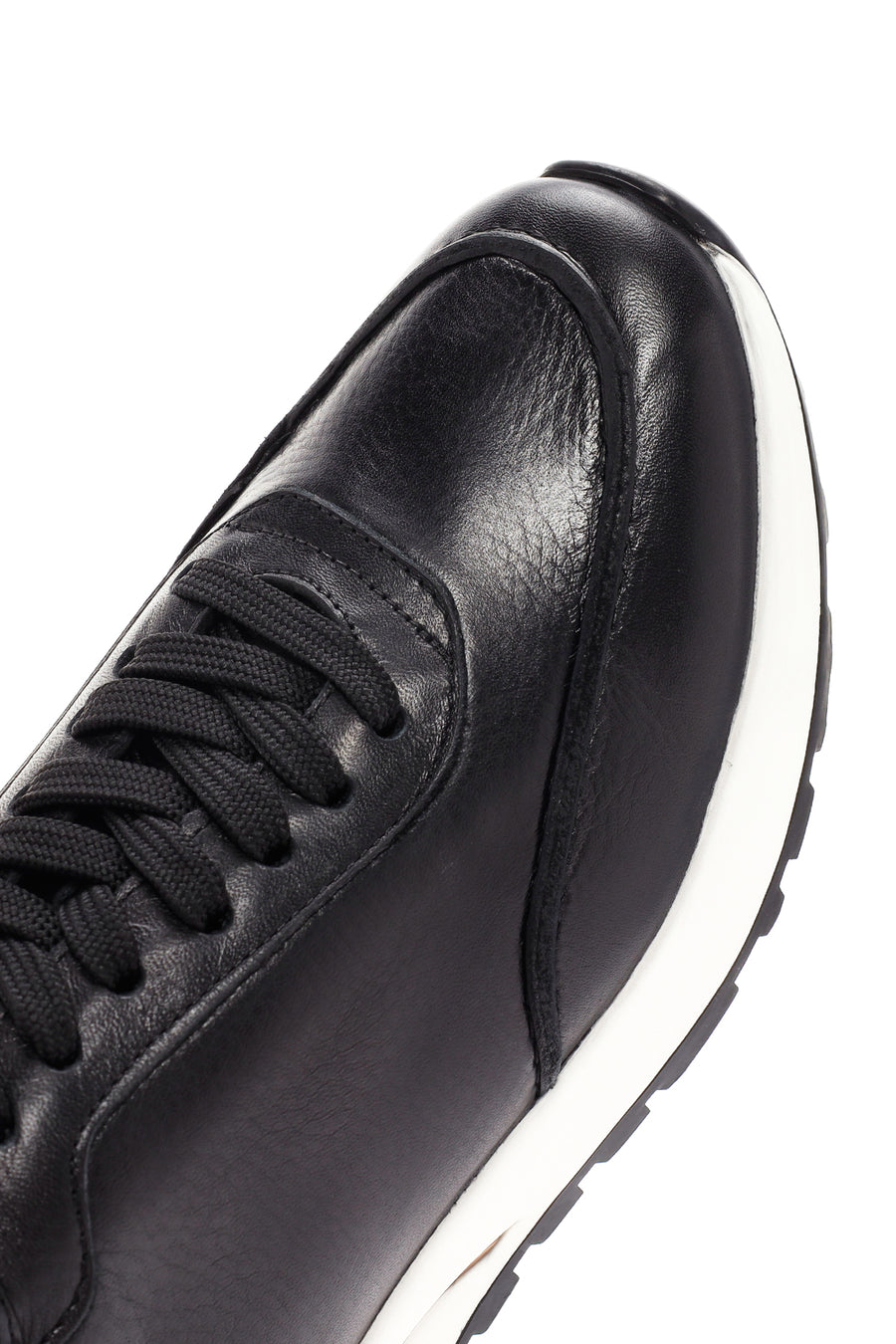 Erkek Siyah Bağcıklı Deri Sneaker
