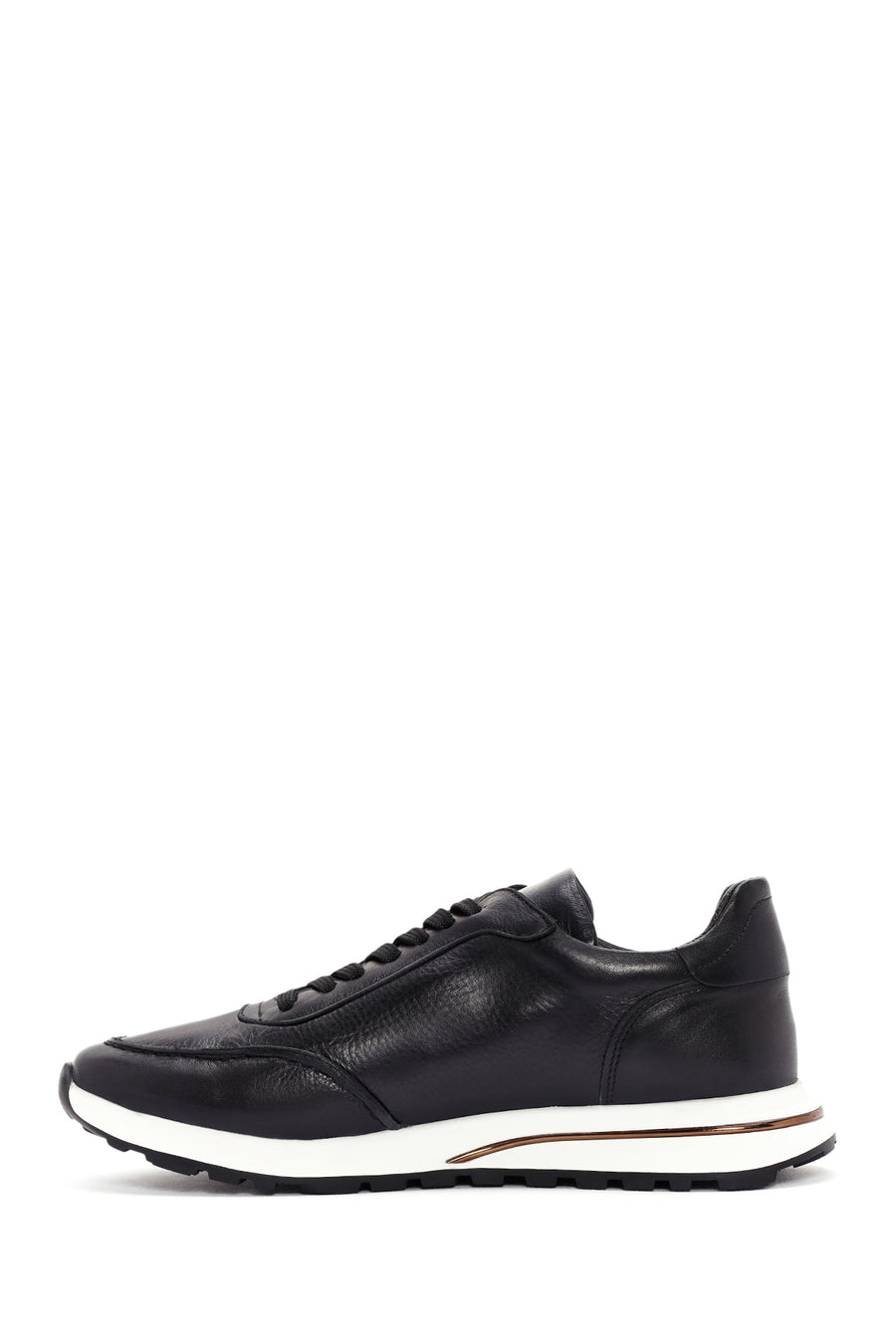 Erkek Siyah Bağcıklı Deri Sneaker