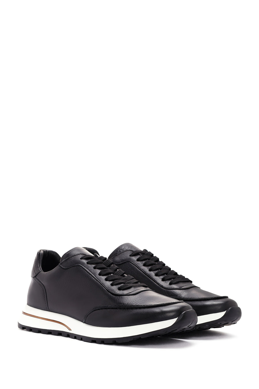 Erkek Siyah Bağcıklı Deri Sneaker