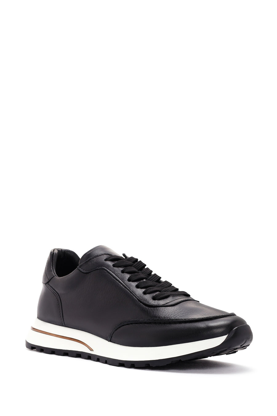 Erkek Siyah Bağcıklı Deri Sneaker