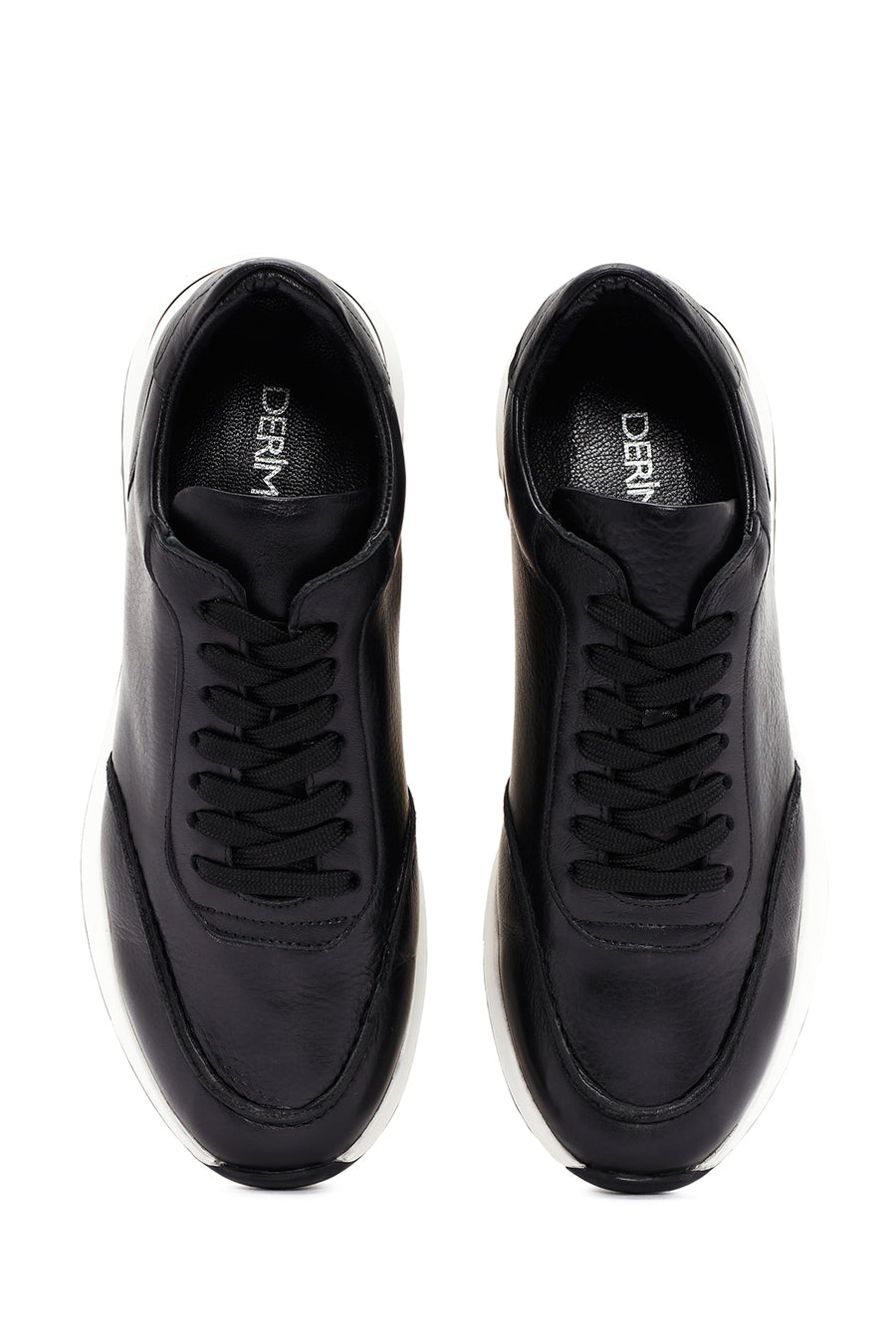 Erkek Siyah Bağcıklı Deri Sneaker