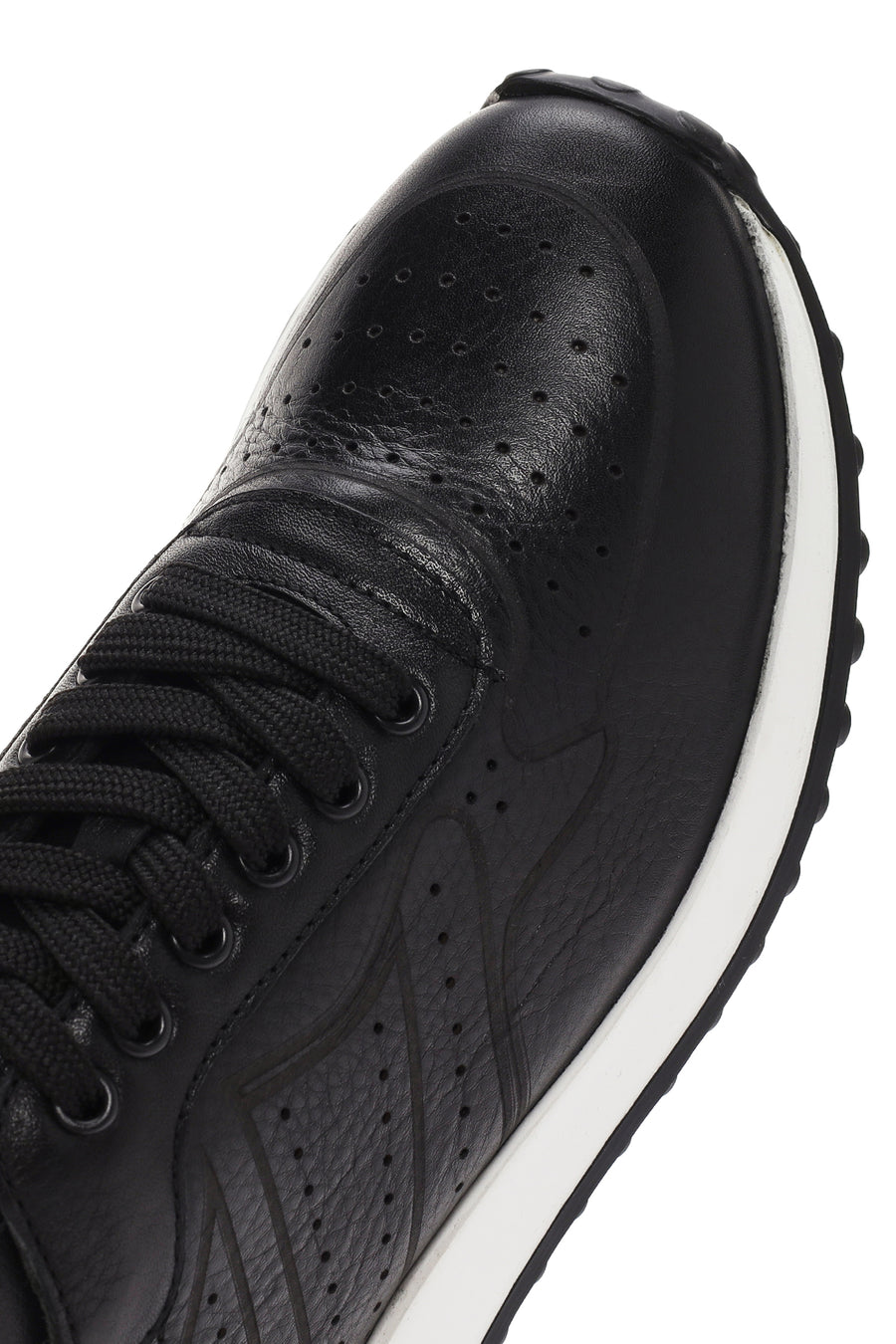 Erkek Siyah Bağcıklı Kalın Tabanlı Deri Sneaker