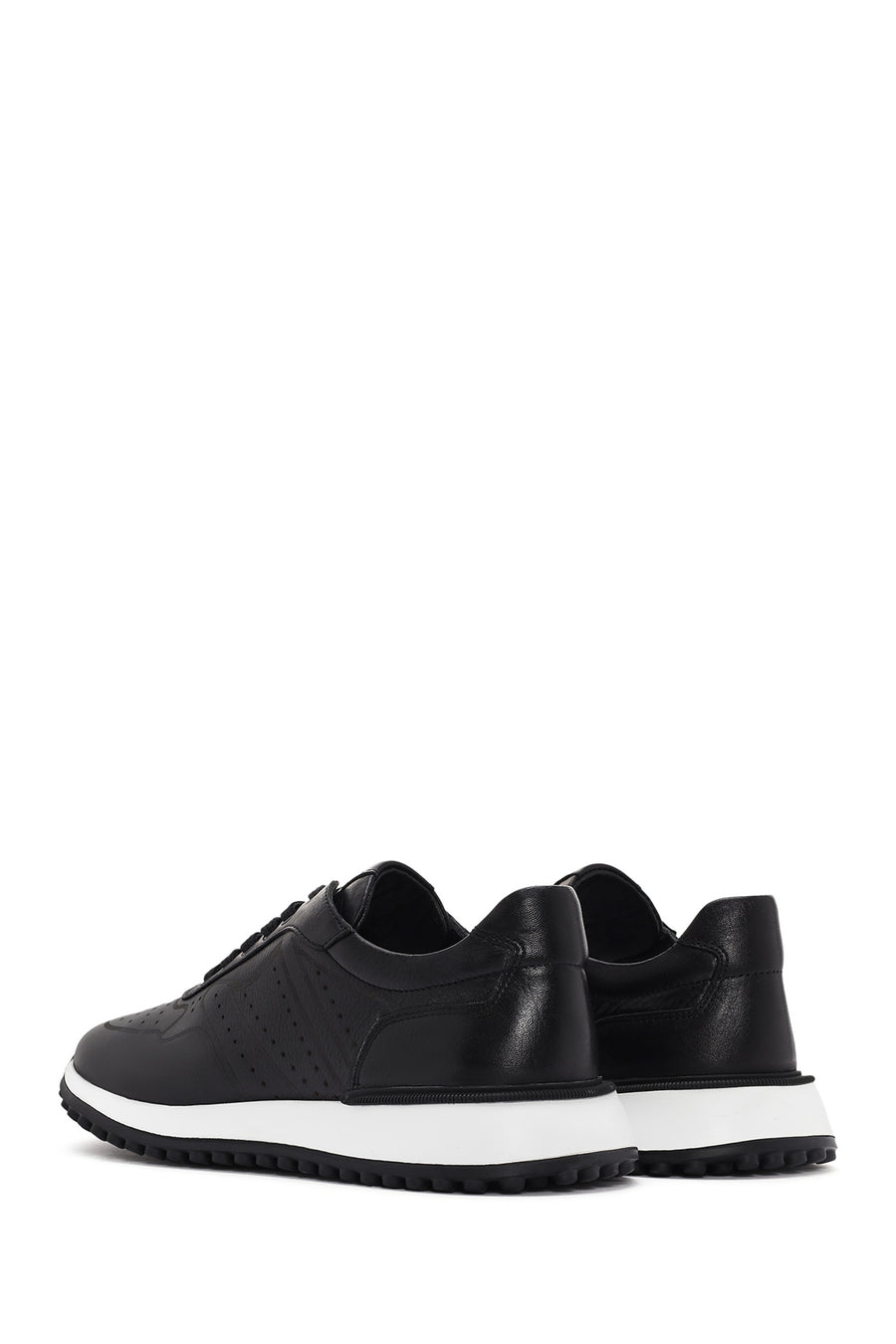 Erkek Siyah Bağcıklı Kalın Tabanlı Deri Sneaker