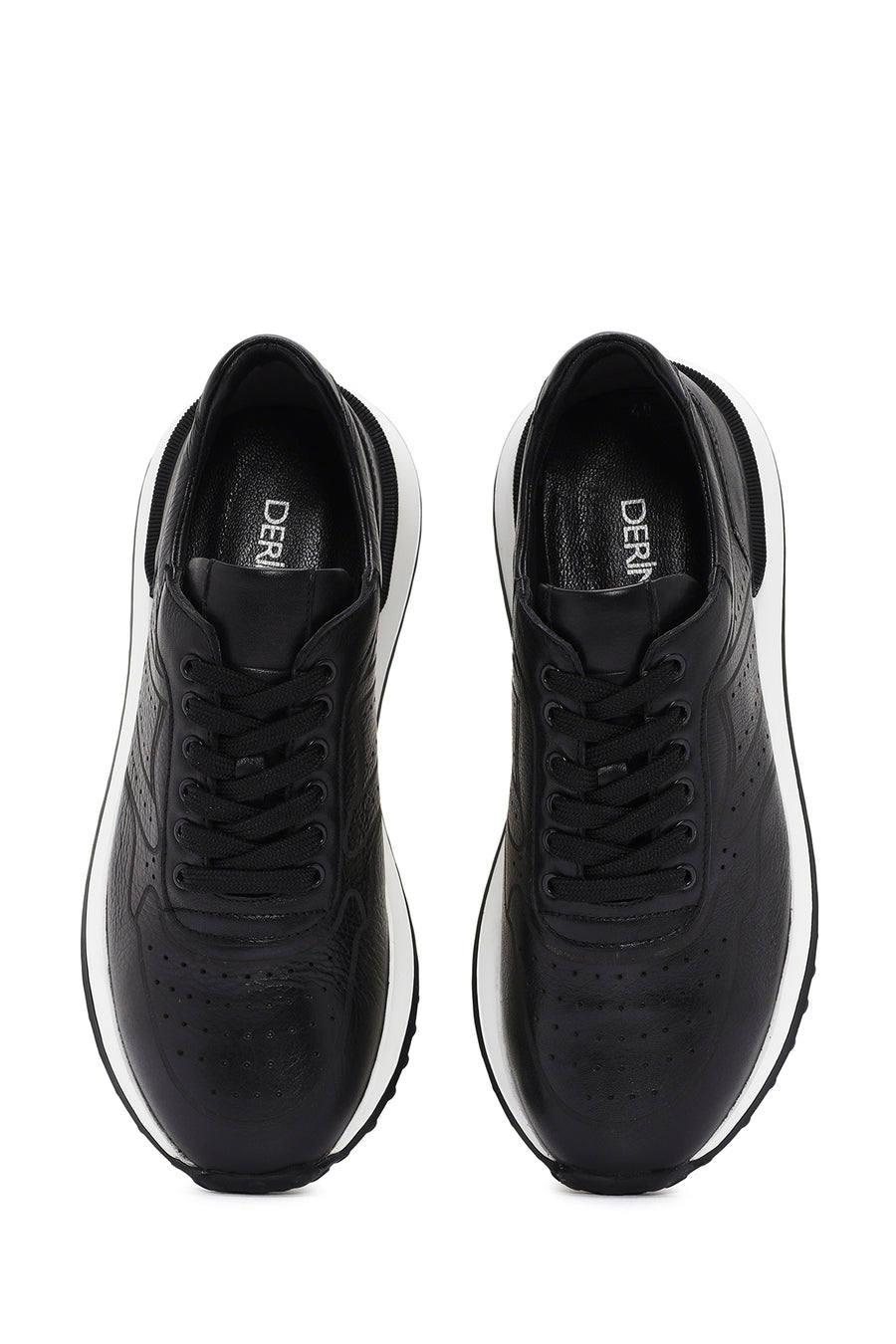 Erkek Siyah Bağcıklı Kalın Tabanlı Deri Sneaker
