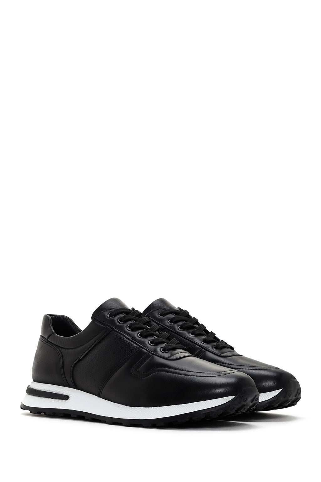 Erkek Siyah Kalın Tabanlı Deri Sneaker