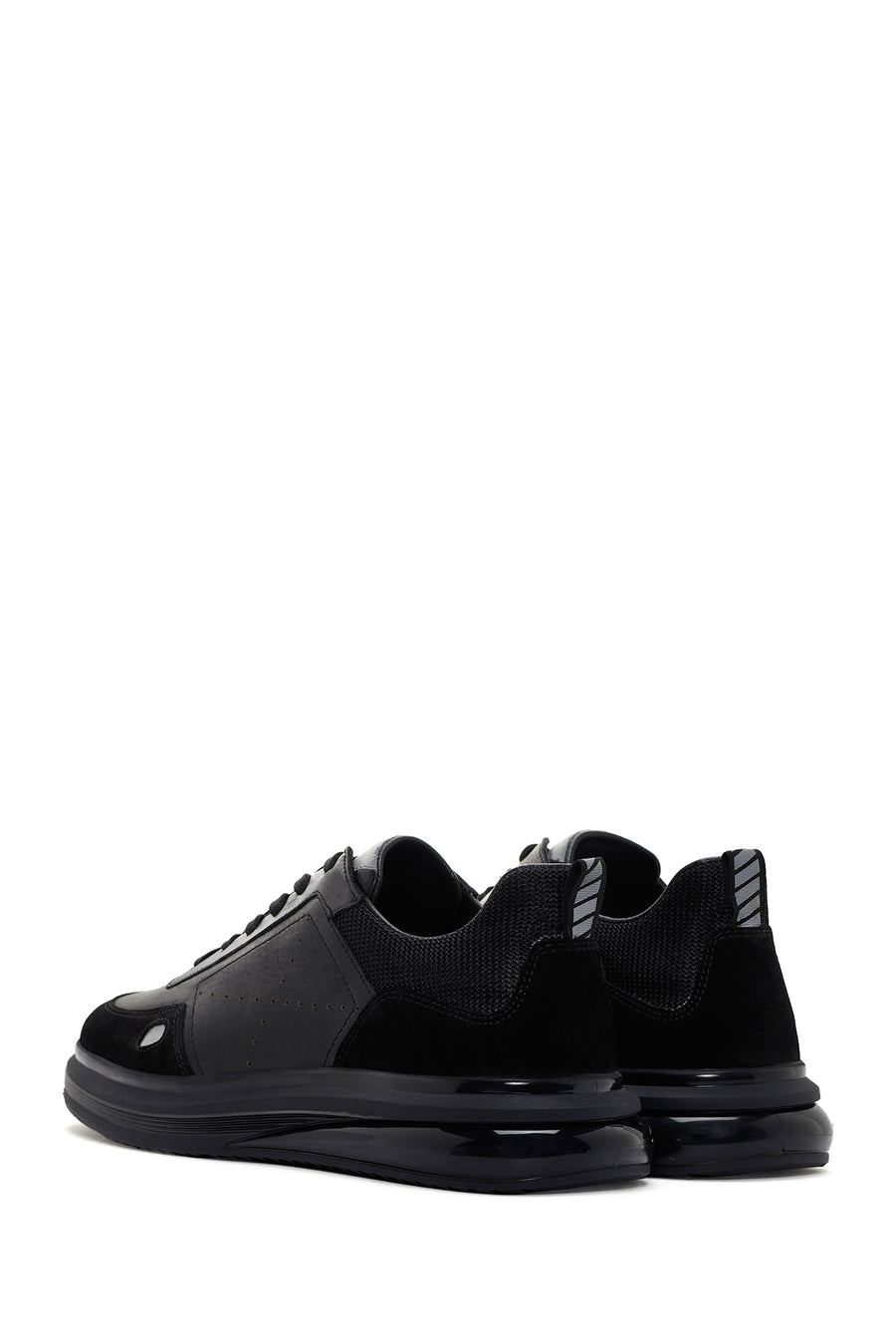 Erkek Siyah Bağcıklı Deri Sneaker