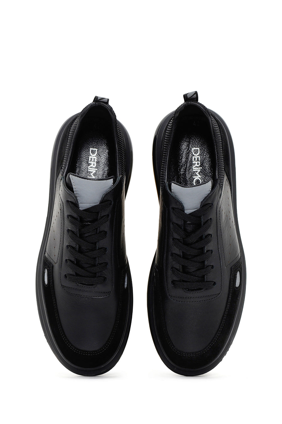Erkek Siyah Bağcıklı Deri Sneaker