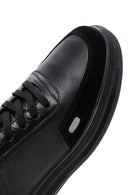Erkek Siyah Bağcıklı Deri Sneaker | Derimod