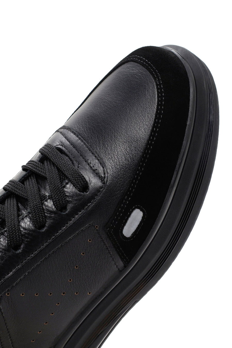 Erkek Siyah Bağcıklı Deri Sneaker