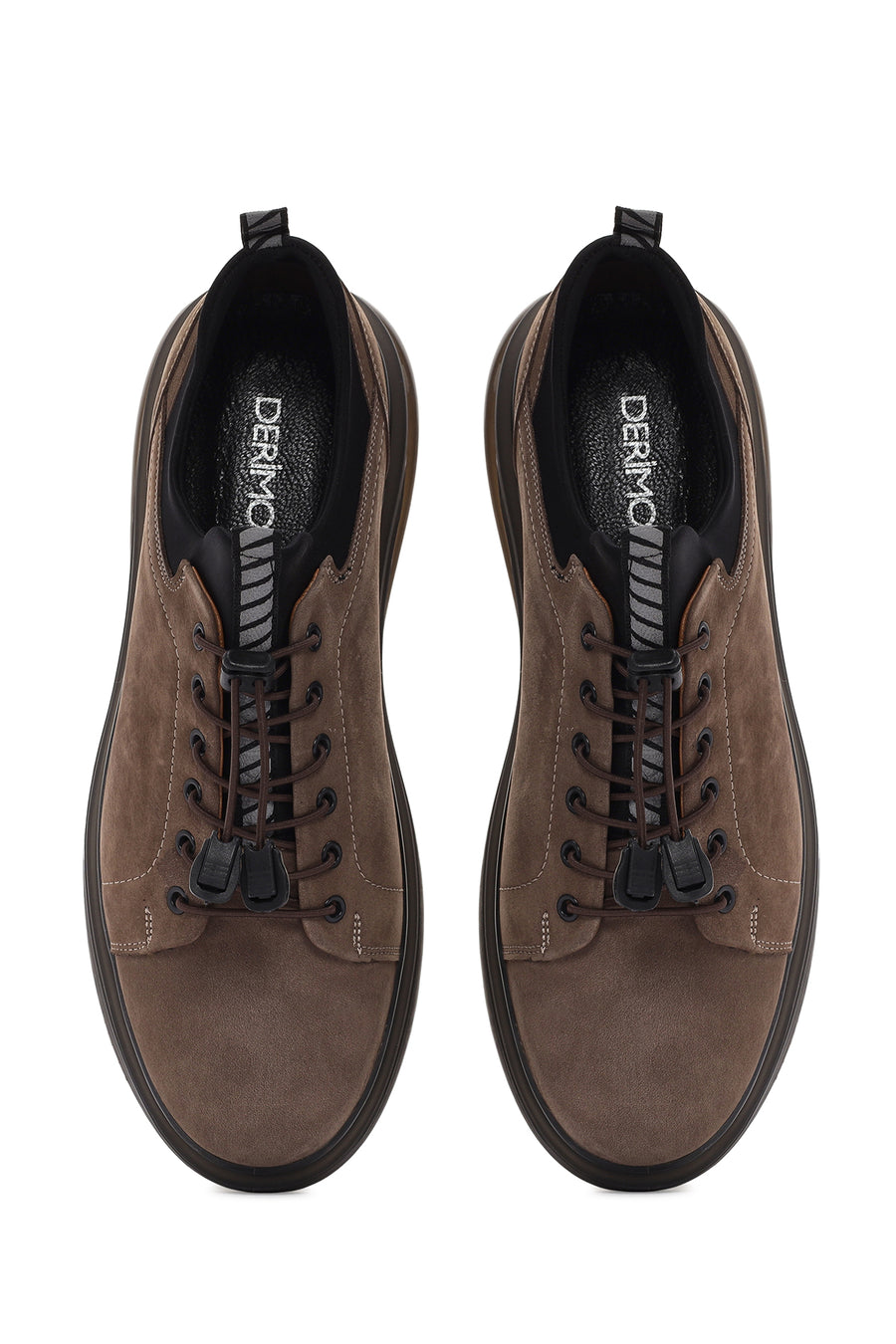Erkek Vizon Bağcıklı Kalın Tabanlı Deri Casual Sneaker