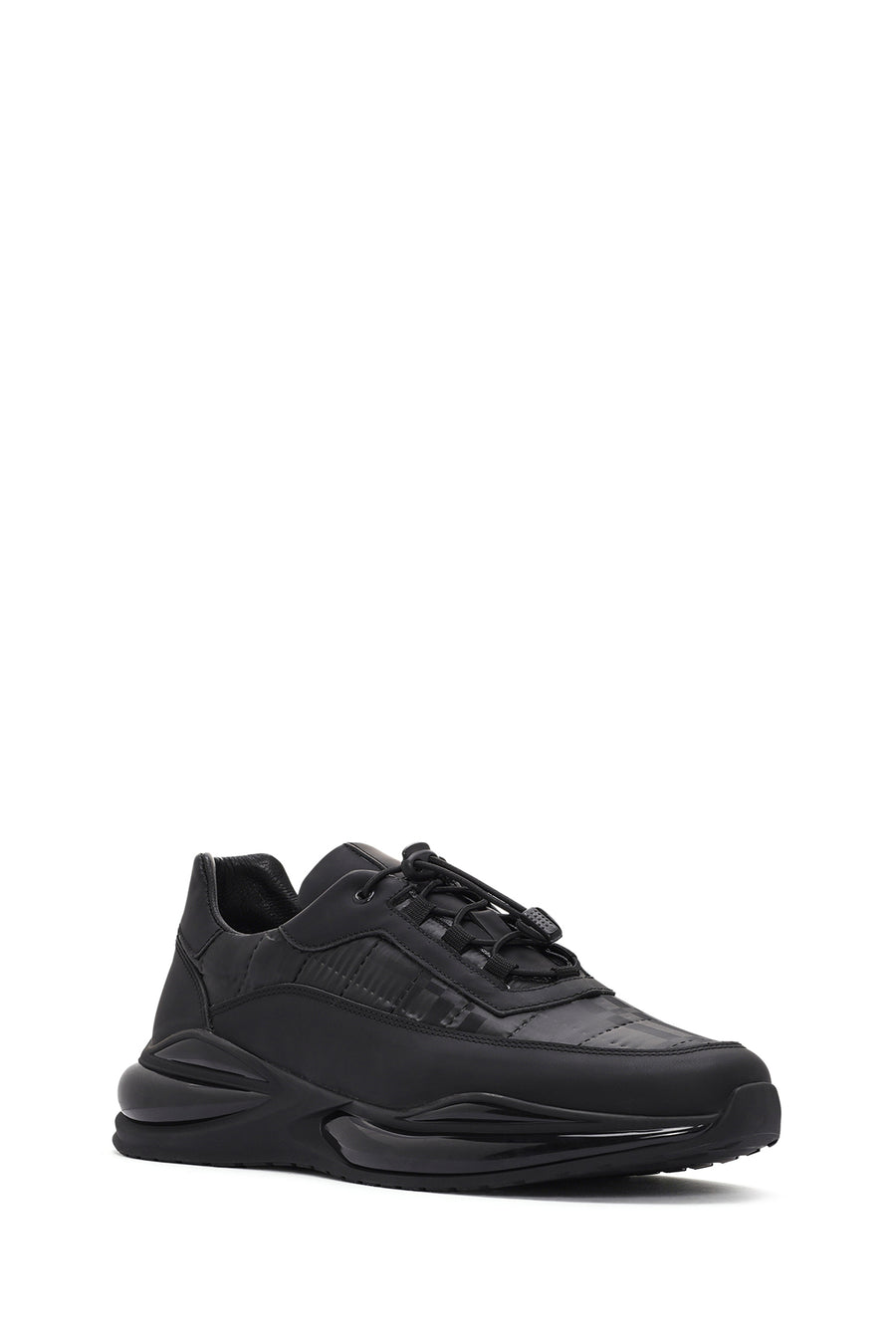 Erkek Siyah Bağcıklı Kalın Tabanlı Deri Sneaker