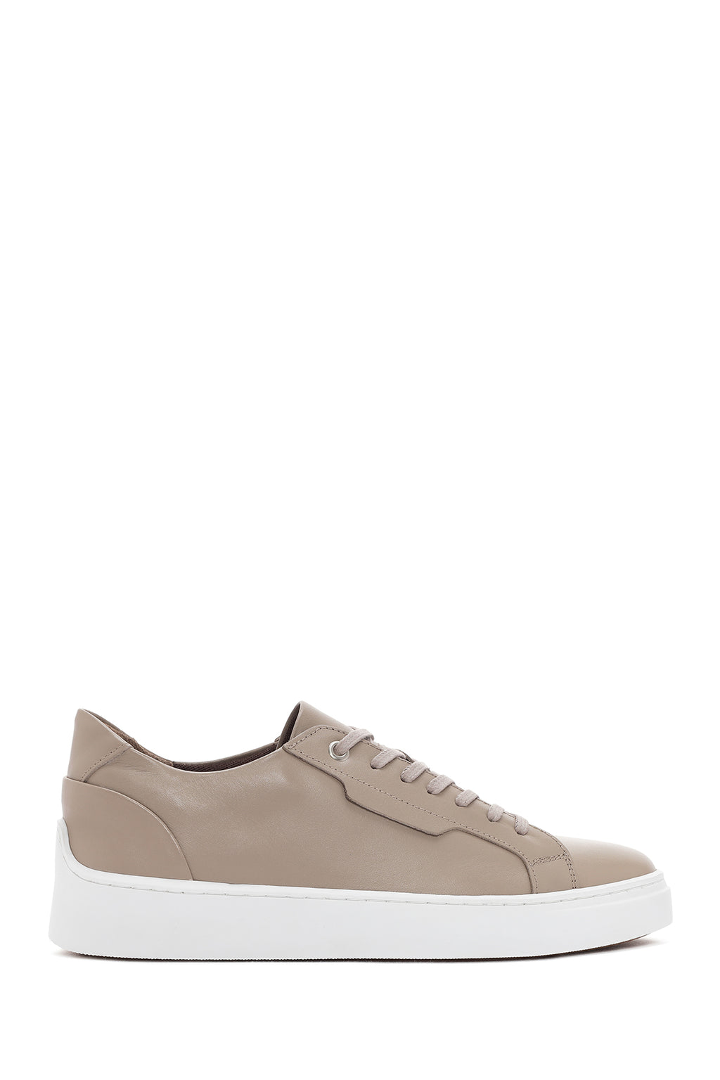 Erkek Bej Bağcıklı Deri Sneaker
