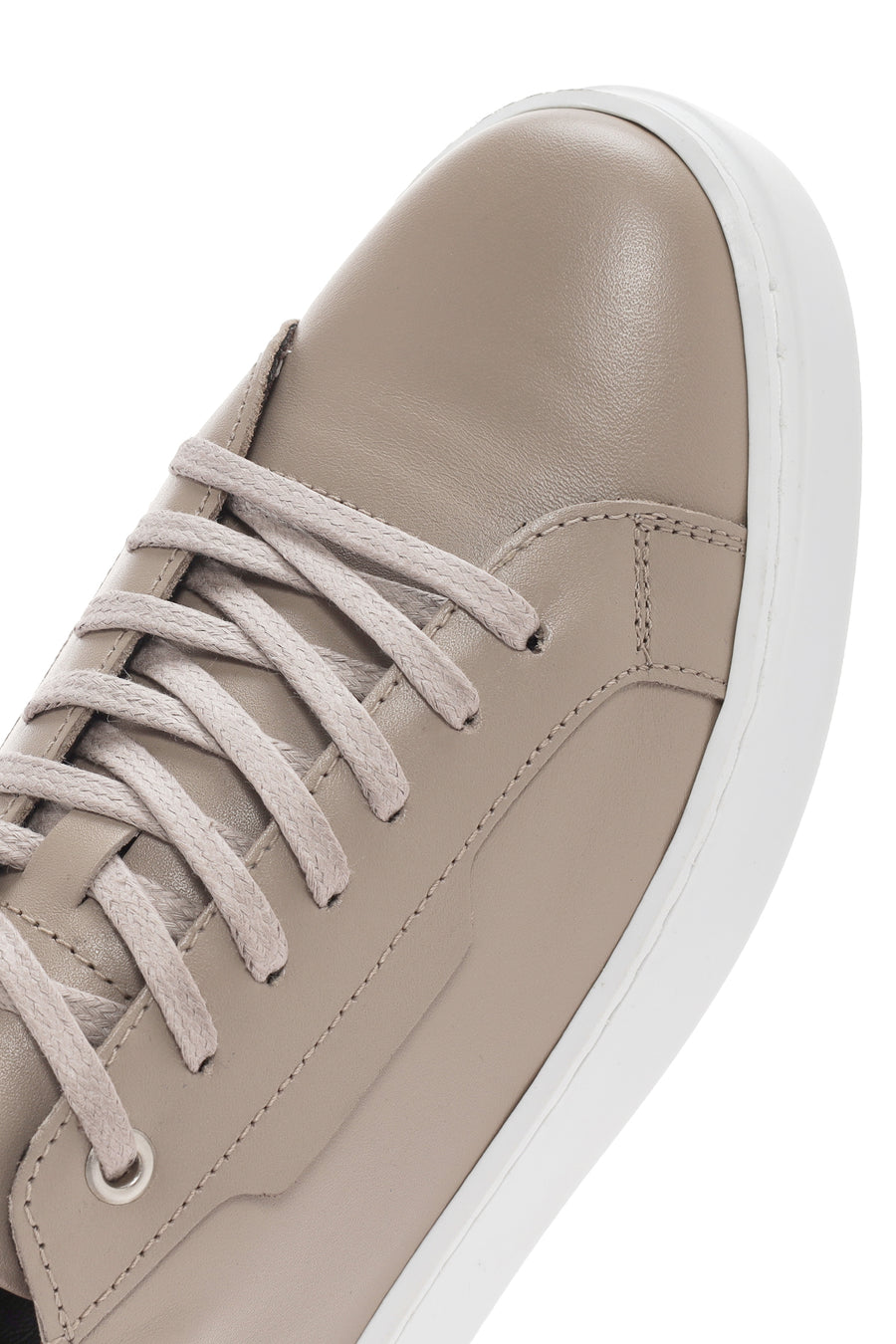 Erkek Bej Bağcıklı Deri Sneaker