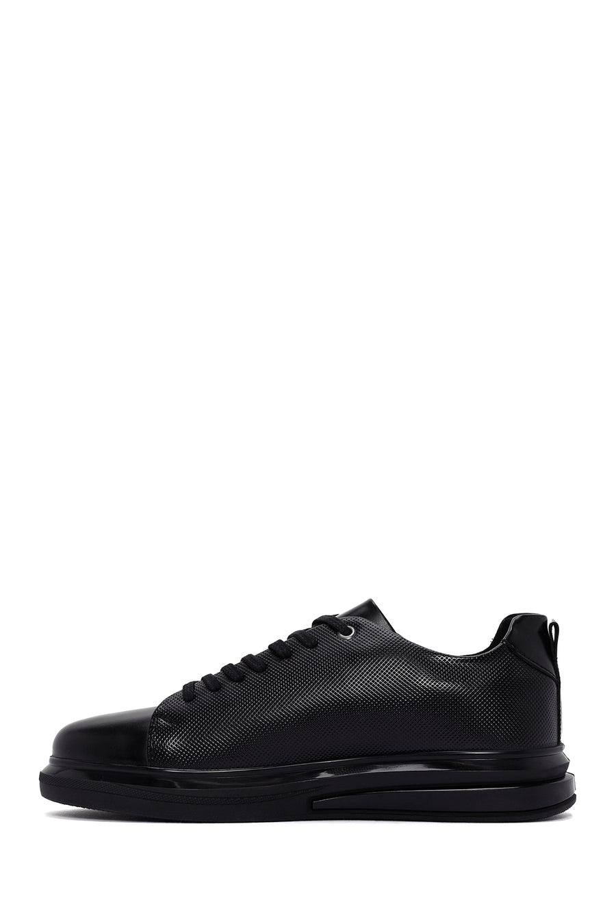 Erkek Siyah Bağcıklı Deri Sneaker