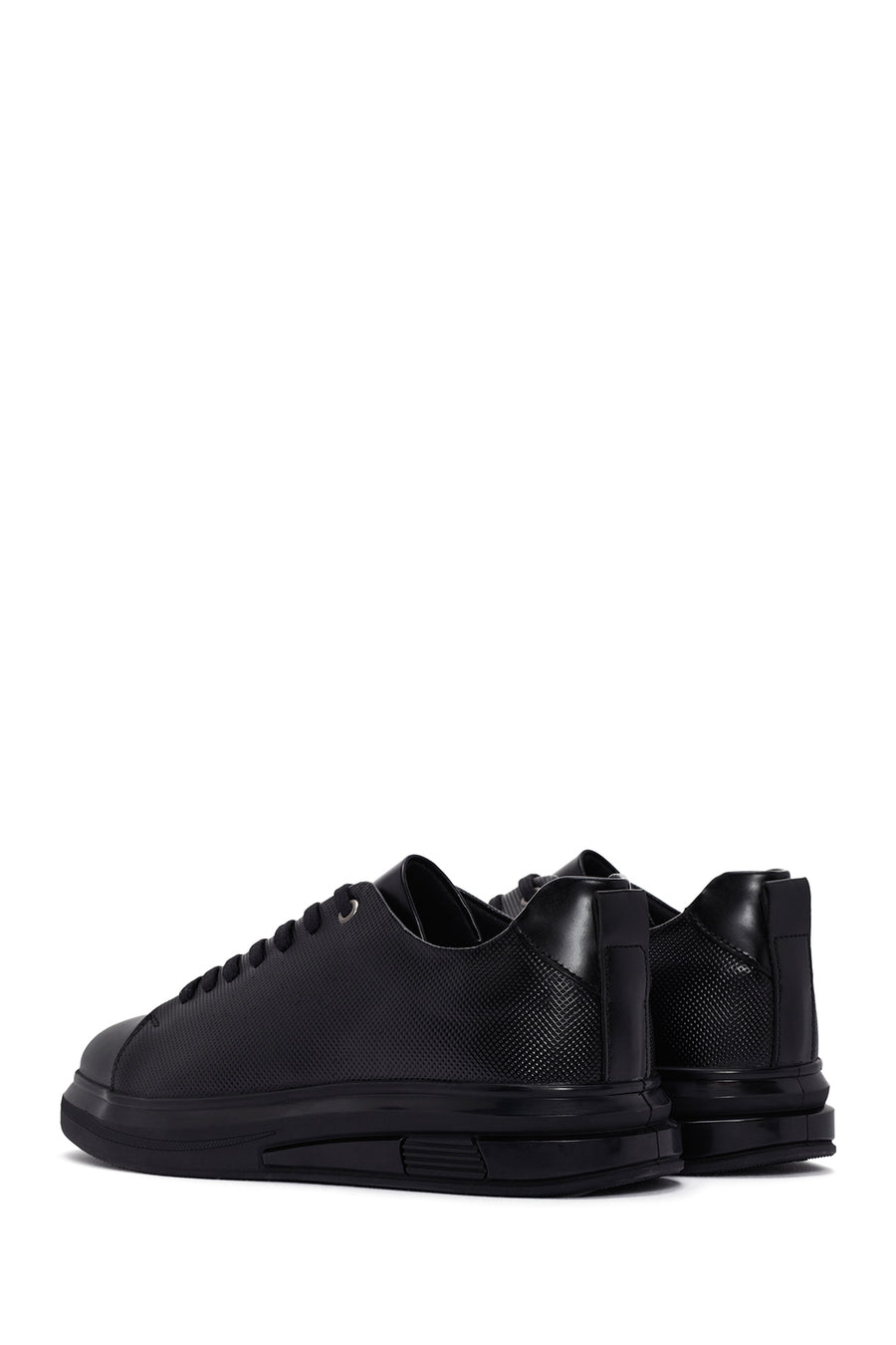Erkek Siyah Bağcıklı Deri Sneaker