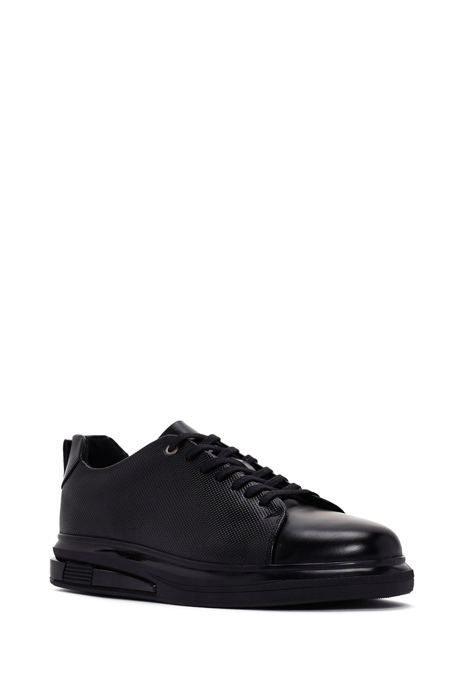 Erkek Siyah Bağcıklı Deri Sneaker