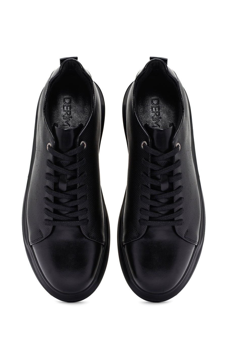 Erkek Siyah Bağcıklı Deri Sneaker