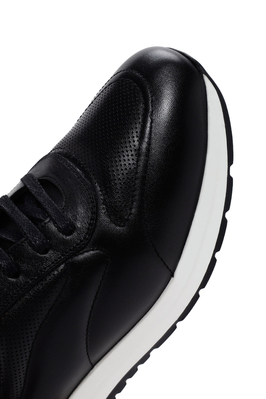 Men's Black Thick Soled Leather Sneaker