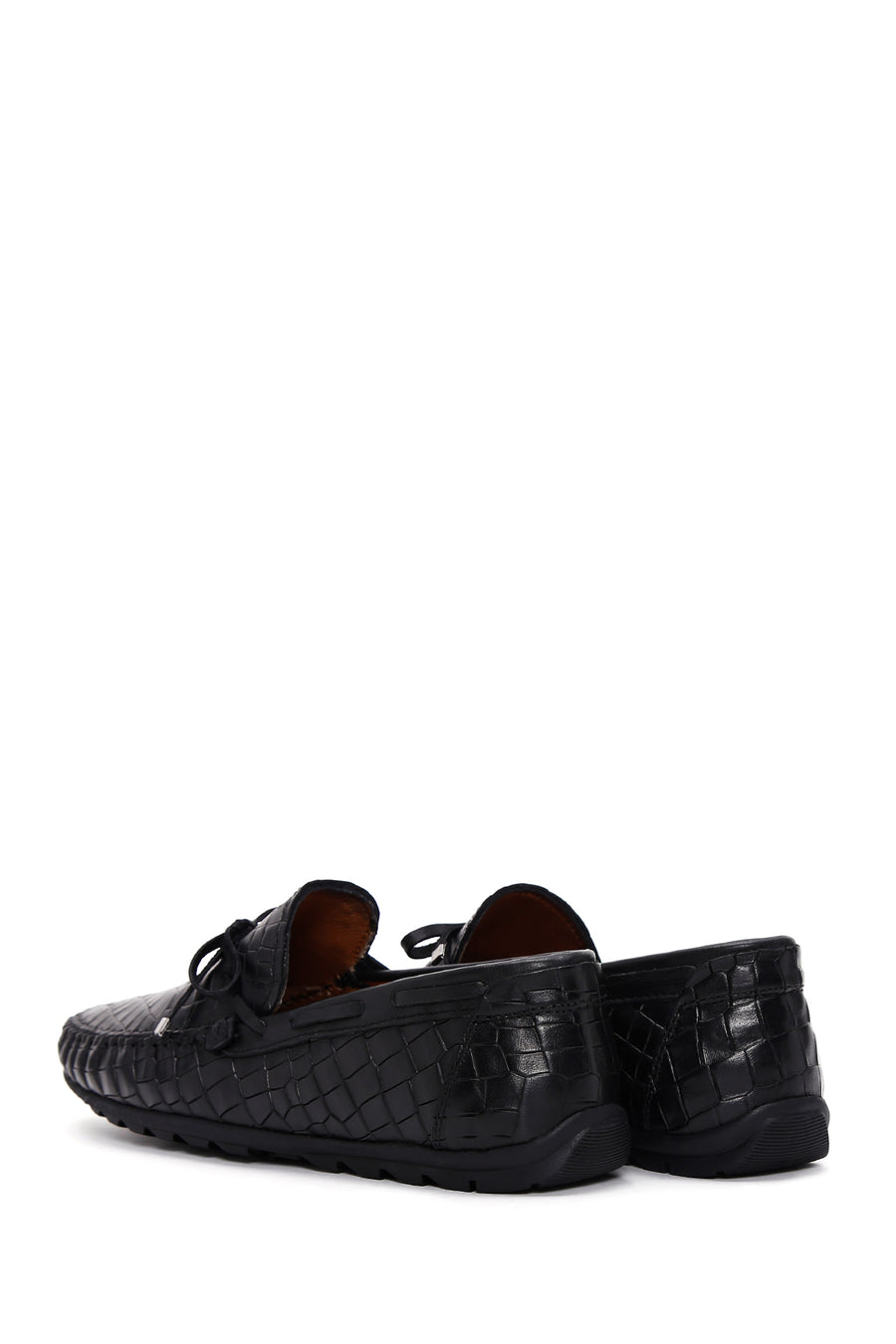Erkek Siyah Kroko Desenli Deri Casual Loafer