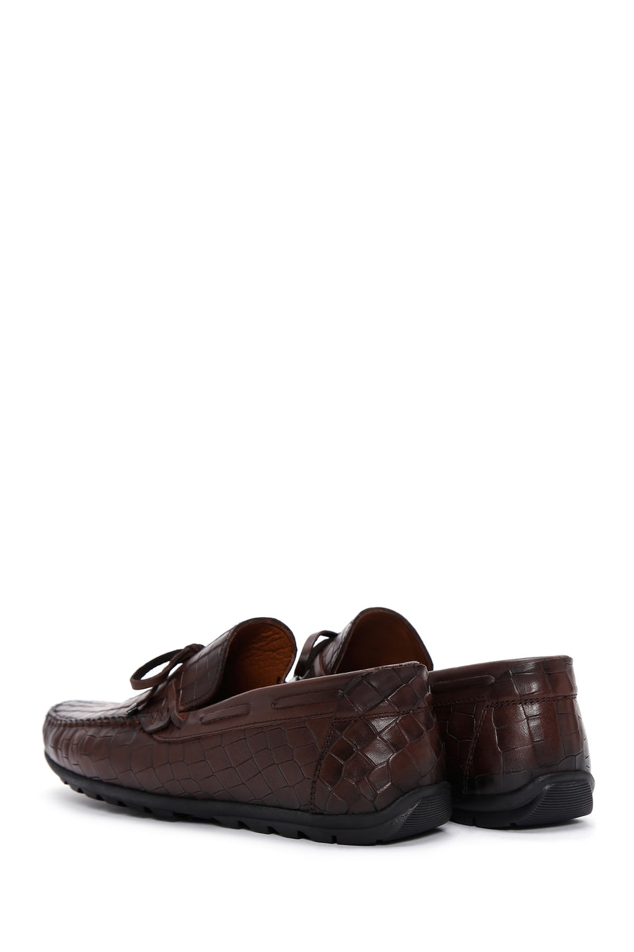 Erkek Kahverengi Kroko Desenli Deri Casual Loafer