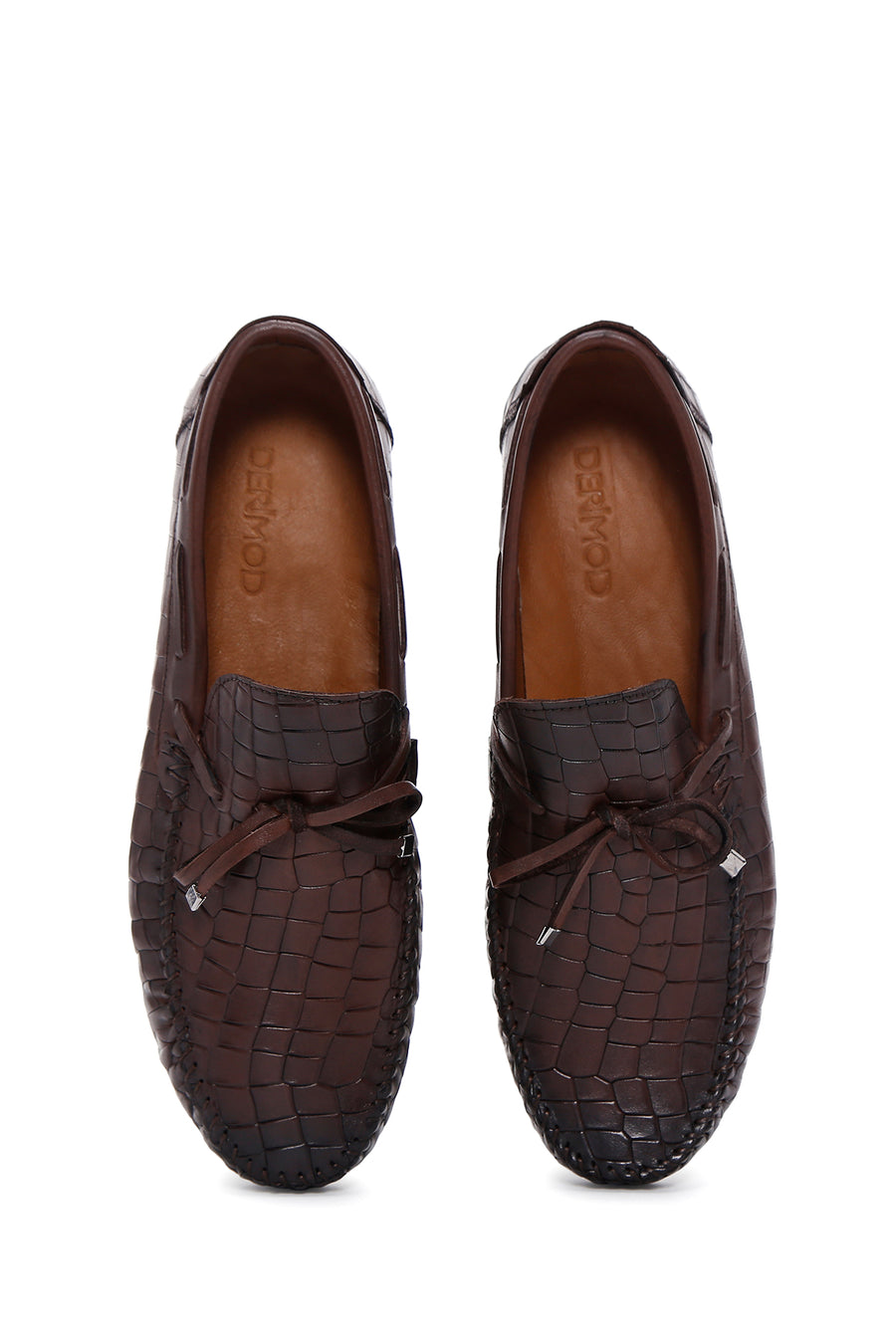 Erkek Kahverengi Kroko Desenli Deri Casual Loafer