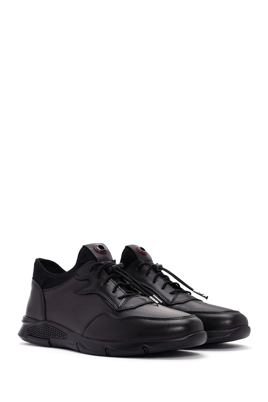 Erkek Siyah Bağcıklı Deri Sneaker