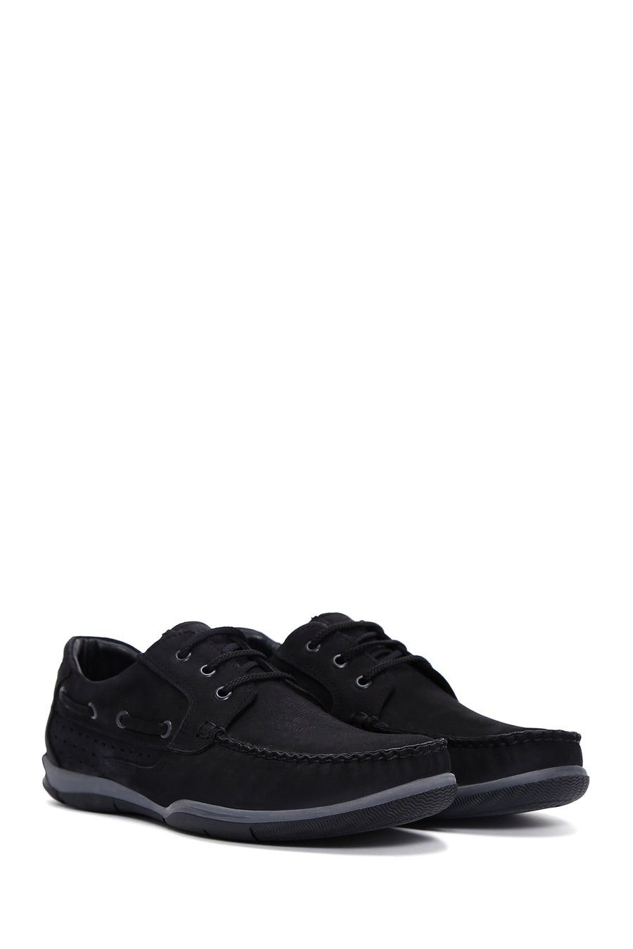 Men's Black Lace-Up Nubuck Leather Casual Shoes