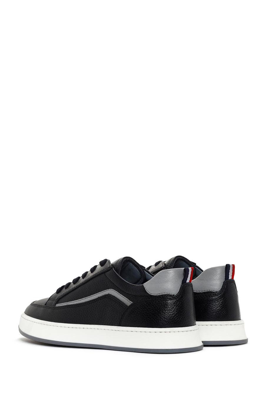 Erkek Siyah Bağcıklı Deri Sneaker