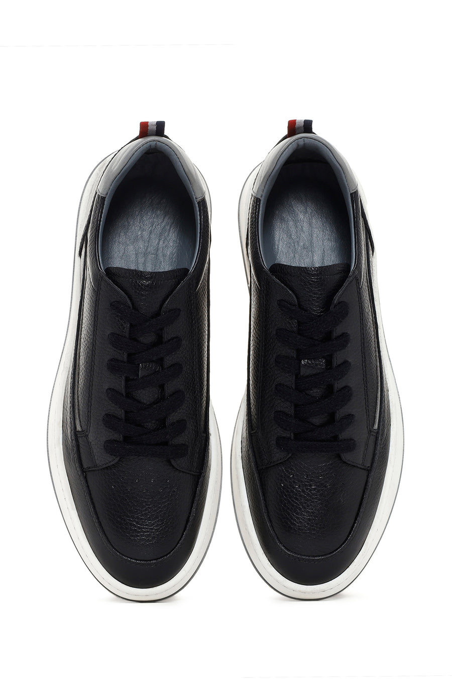 Erkek Siyah Bağcıklı Deri Sneaker