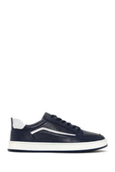 Erkek Lacivert Bağcıklı Deri Sneaker | Derimod