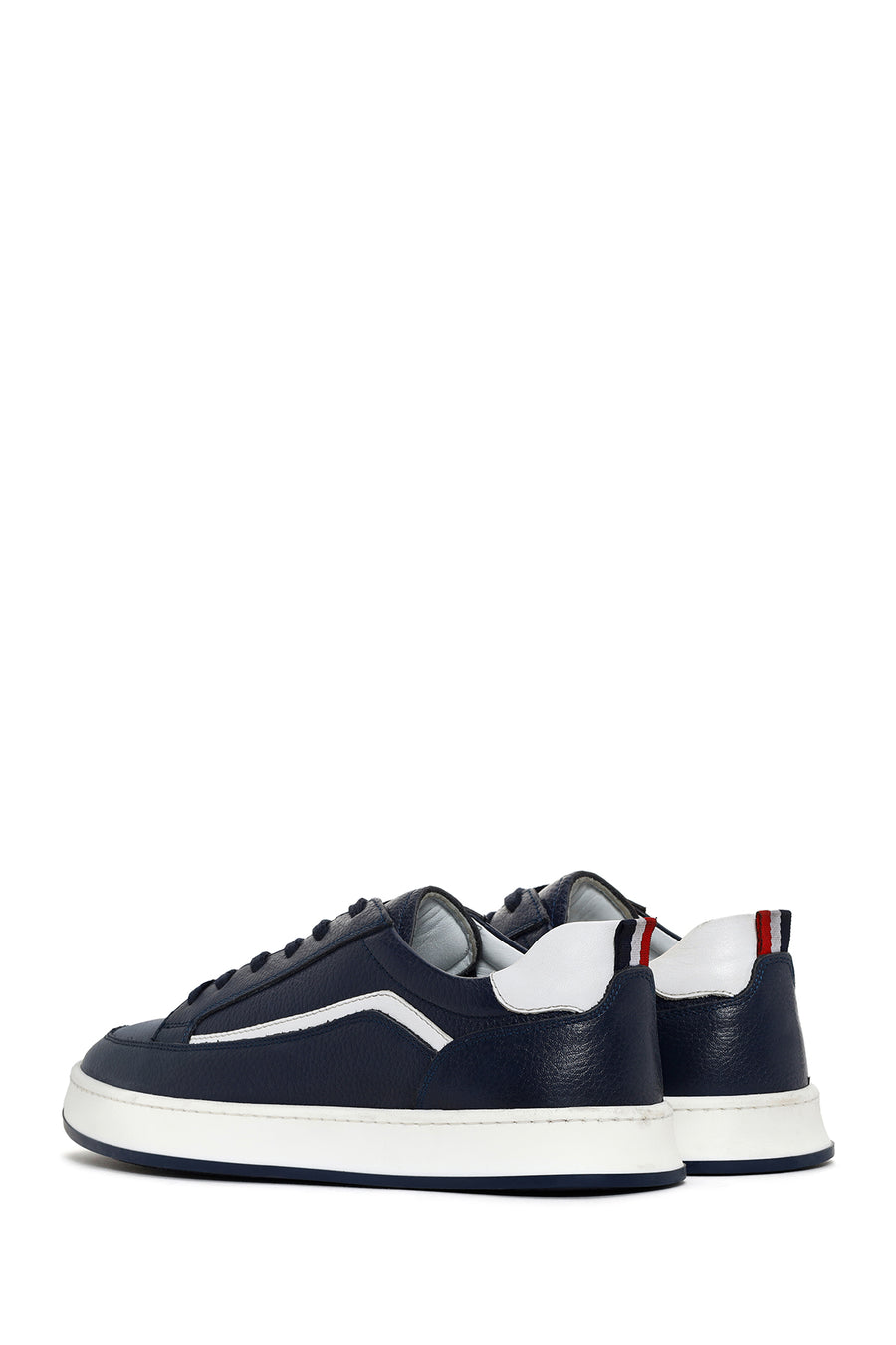 Erkek Lacivert Bağcıklı Deri Sneaker