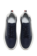 Erkek Lacivert Bağcıklı Deri Sneaker | Derimod