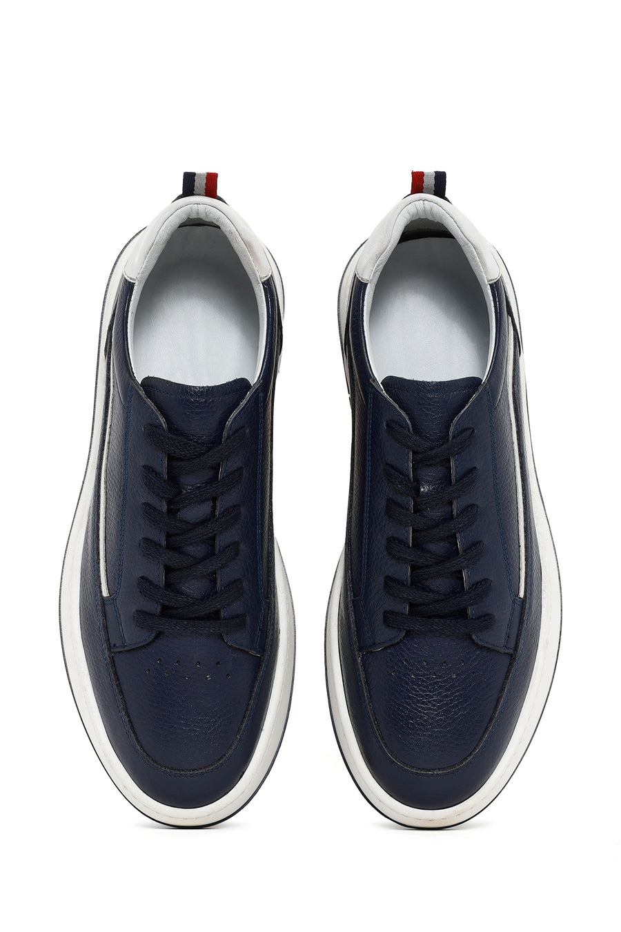 Erkek Lacivert Bağcıklı Deri Sneaker