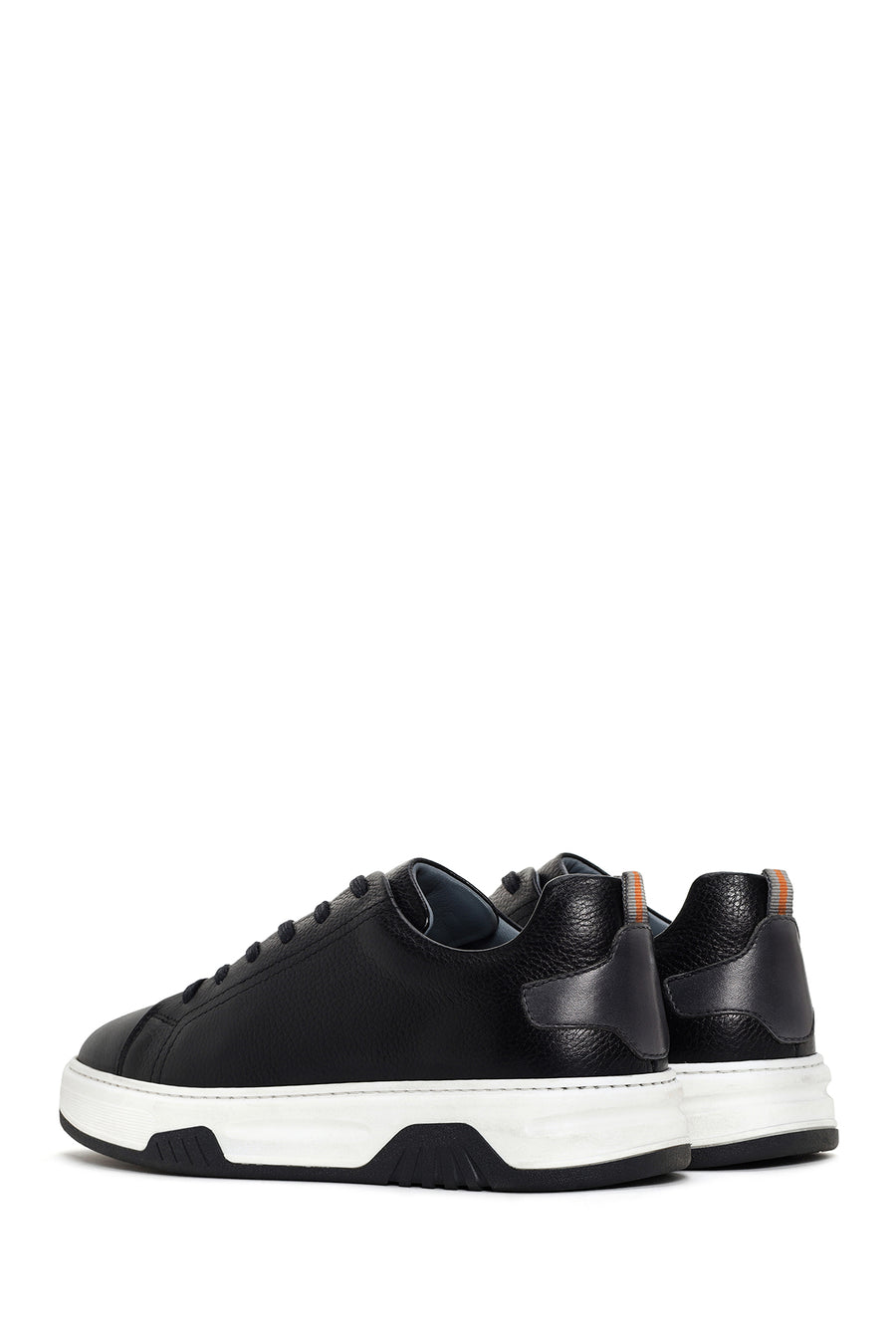 Erkek Siyah Bağcıklı Kalın Tabanlı Deri Sneaker
