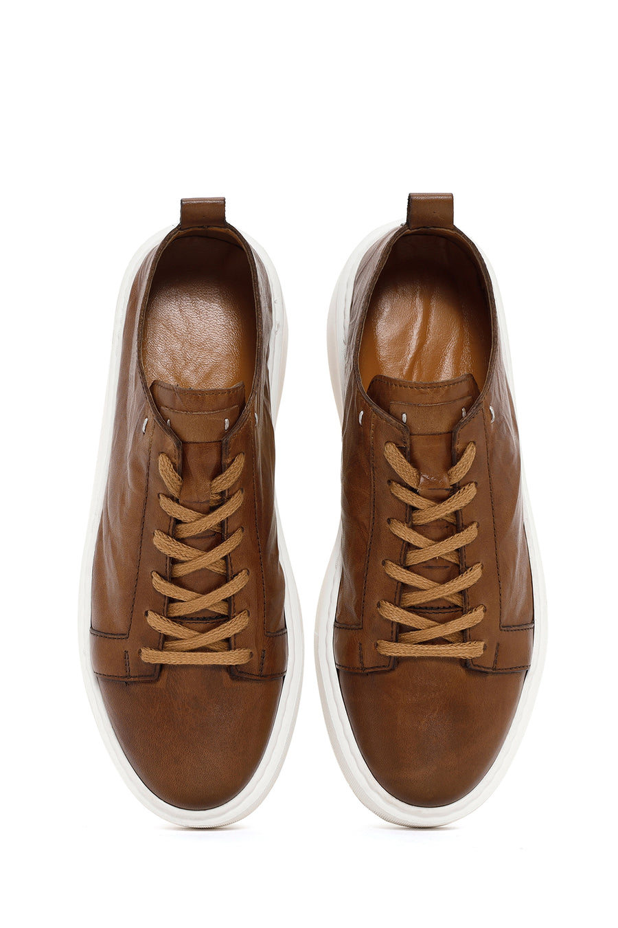 Erkek Taba Bağcıklı Kalın Tabanlı Deri Sneaker